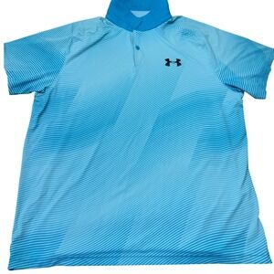 Under Armour Mens XL HeatGear Blue Striped Loose Fit Golf Polo Shirt